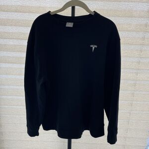 Tesla Logo Long Sleeve Shirt Mens Large Solid Black Cotton Poly Spandex